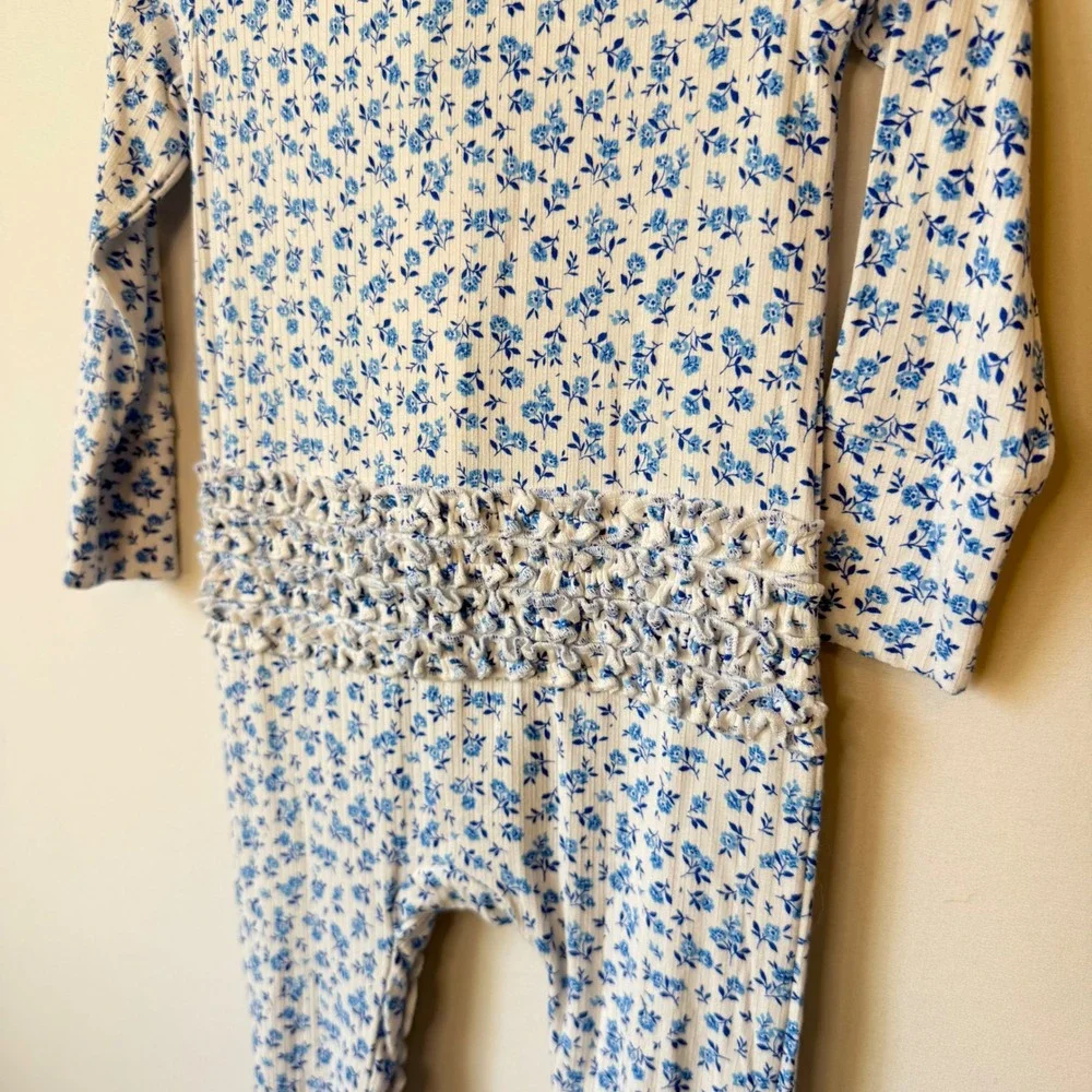 Posh Peanut Andina Blue Floral Ribbed Bamboo Footie Romper 18-24 Months NWT - Picture 8 of 11